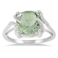 3.75 Carat Green Amethyst and Diamond Ring