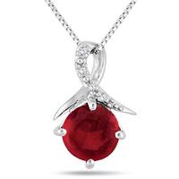 Ruby and Diamond Pendant in .925 Sterling Silver