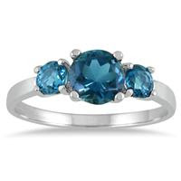 Genuine London Blue Topaz Three Stone Ring