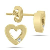 GOLD PLATED DIAMOND ACCENT HEART EARRINGS IN STERLING SILVER