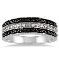 GENUINE BLACK AND WHITE DIAMOND BAND IN .925 STERLING SILVER