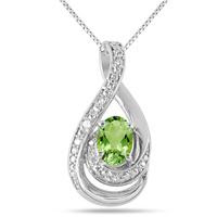 7X5 MM PERIDOT AND DIAMOND PENDANT IN .925 STERLING SILVER