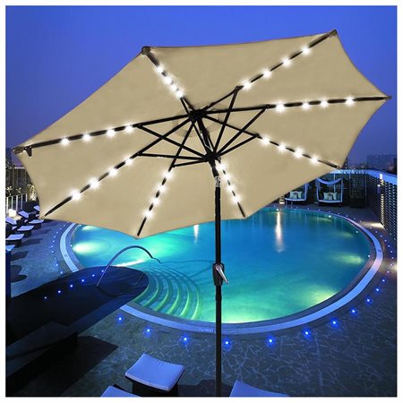 9' Patio Umbrella w/ Pre-Installed 32 Solar Powered LEDs