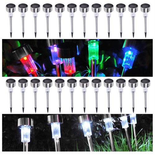 24 Pcs Stainless Steel Solar Powered Garden and Landscape LED Lamp Set