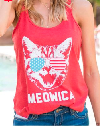 Meowica American Flag Glasses Tank without Necklace