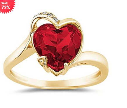 HEART SHAPED GARNET AND DIAMOND CURVE RING IN 14K YELLOW GOLD