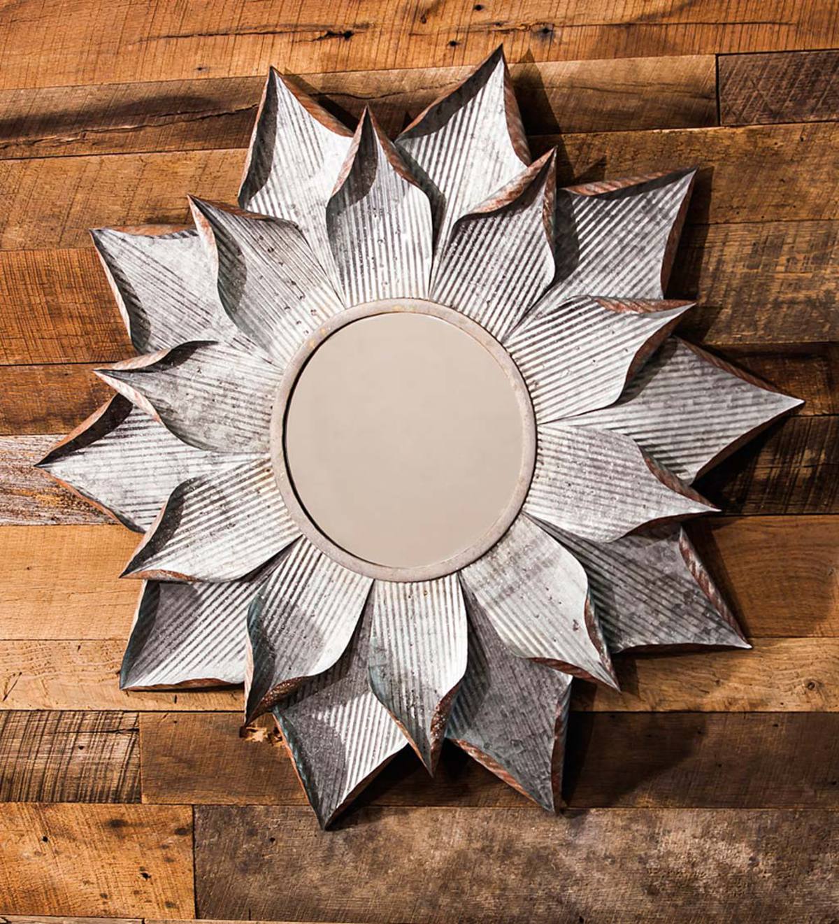 Galvanized Metal Flower Wall Mirror