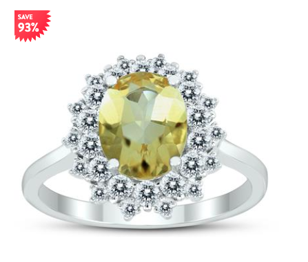 GENUINE CITRINE AND WHITE TOPAZ ROYAL HALO COCKTAIL RING IN .925 STERLING SILVER