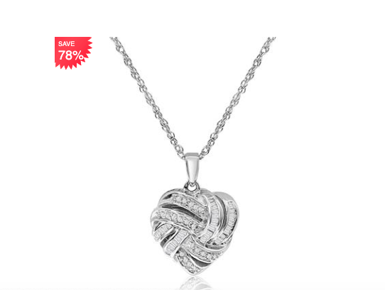 1/4 CT TW DIAMOND HEART NECKLACE WITH ROUND AND BAGUETTE DIAMONDS