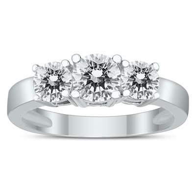 AGS CERTIFIED 1 1/2 CARAT TW THREE STONE DIAMOND RING IN 14K WHITE GOLD