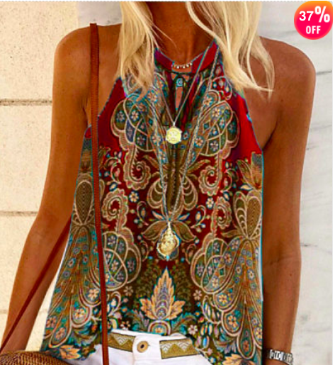 Bohemian casual printed loose sling Vest