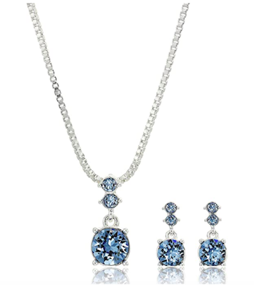 NINE WEST Women's Boxed Necklace/Pierced Earrings Set, Silver/Blue, One Size