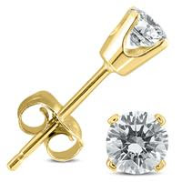 3/8 CARAT TW ROUND DIAMOND SOLITAIRE STUD EARRINGS IN 14K YELLOW GOLD (I-J COLOR, SI2-SI3 CLARITY)