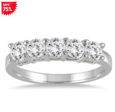 1 CARAT TW FIVE STONE WEDDING BAND IN 14K WHITE GOLD