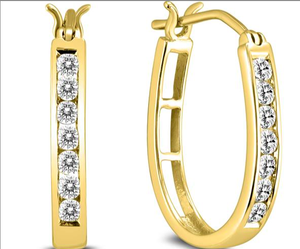 1/2 Carat TW Diamond Hoop Earrings in 10k Yellow Gold