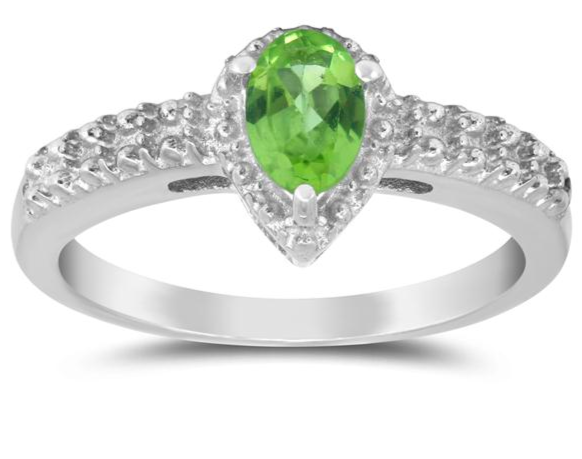 6X4MM PEAR SHAPE PERIDOT RING IN .925 STERLING SILVER