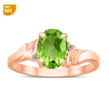8X6MM PERIDOT AND DIAMOND WAVE RING IN 10K ROSE GOLD