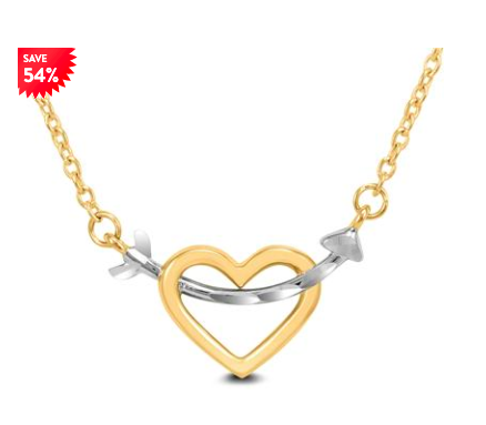 HEART AND ARROW NECKLACE IN 14K YELLOW GOLD WITH WHITE RHODIUM PLATING
