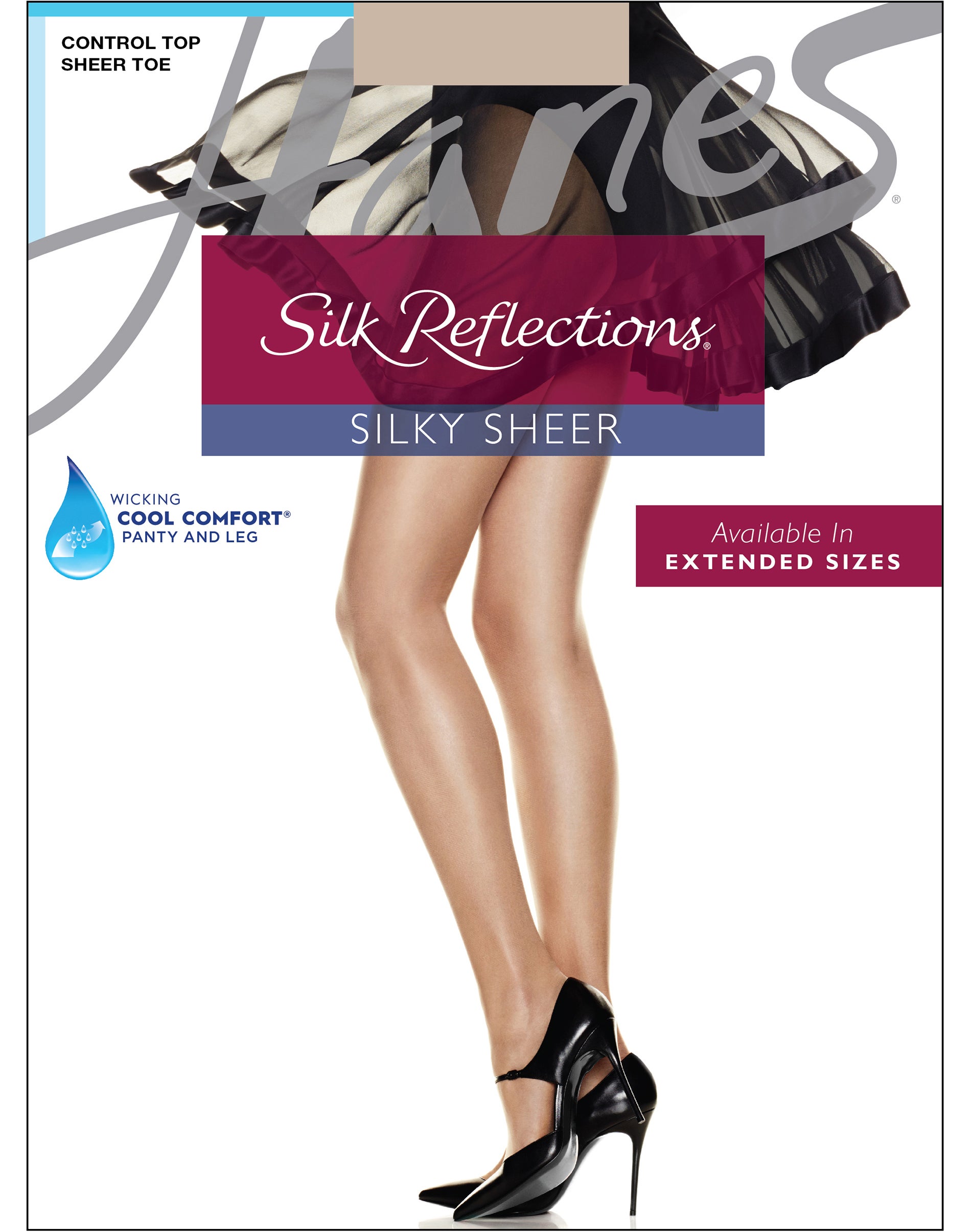 Hanes Silk Reflections Control Top, Sandalfoot Pantyhose 4-Pack