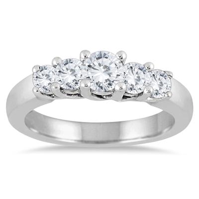1 Carat TW Five Stone Diamond Wedding Band in 10K White Gold