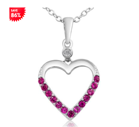 1/5 CARAT TW RUBY AND DIAMOND HEART NECKLACE IN STERLING SILVER