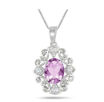 2.15 CARAT AMETHYST AND DIAMOND ANTIQUE PENDANT IN .925 STERLING SILVER