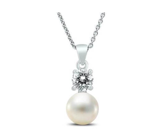 7-8MM FRESHWATER CULTURED PEARL AND SWAROVSKI CZ SIMPLE PENDANT IN .925 STERLING SILVER