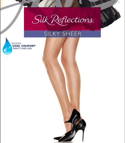 Hanes Silk Reflections Control Top, Reinforced Toe Pantyhose 4-Pack