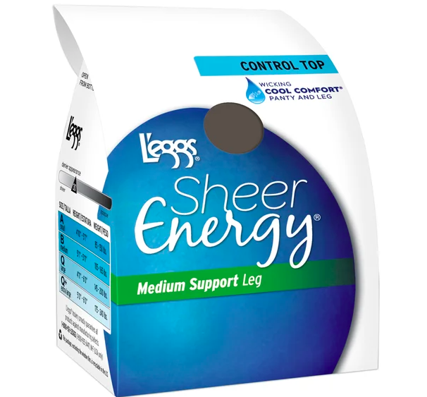 L'eggs Sheer Energy Control Top, Reinforced Toe Pantyhose 6-Pack