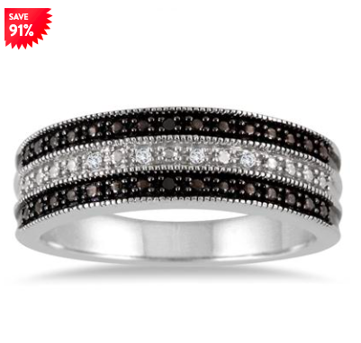 BLACK AND WHITE DIAMOND BAND IN .925 STERLING SILVER