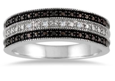 BLACK AND WHITE DIAMOND BAND IN .925 STERLING SILVER
