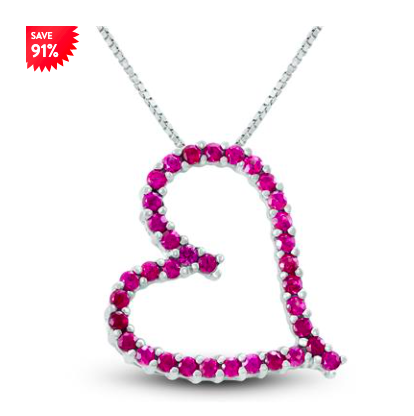 Lab Created Large Ruby Heart Slide Necklace In Sterling Silver