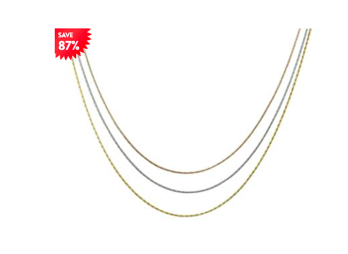 TRIPLE STRAND THREE TONE NECKLACE IN .925 STERLING SILVER