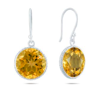 12MM NOVEMBER CITRINE DANGLE DROP EARRINGS IN .925 STERLING SILVER