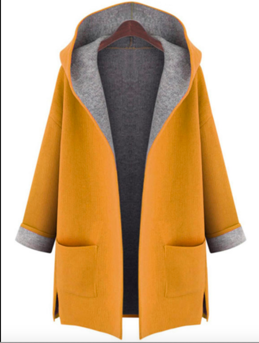 Hooded Patch Pocket Woolen Color Block Coat