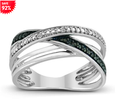 BLACK AND WHITE DIAMOND CRISS CROSS RING IN .925 STERLING SILVER