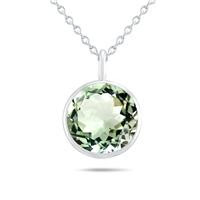 Bezel Set Green Amethyst Pendant Necklace in .925 Sterling Silver