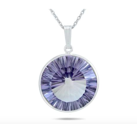 OPTIC CUT ALL NATURAL 18MM AMETHYST DROP PENDANT IN .925 STERLING SILVER
