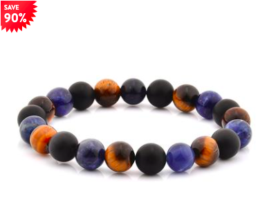 TIGER'S EYE, SODALITE, AND MATTE ONYX STONE BRACELET (10MM WIDE)