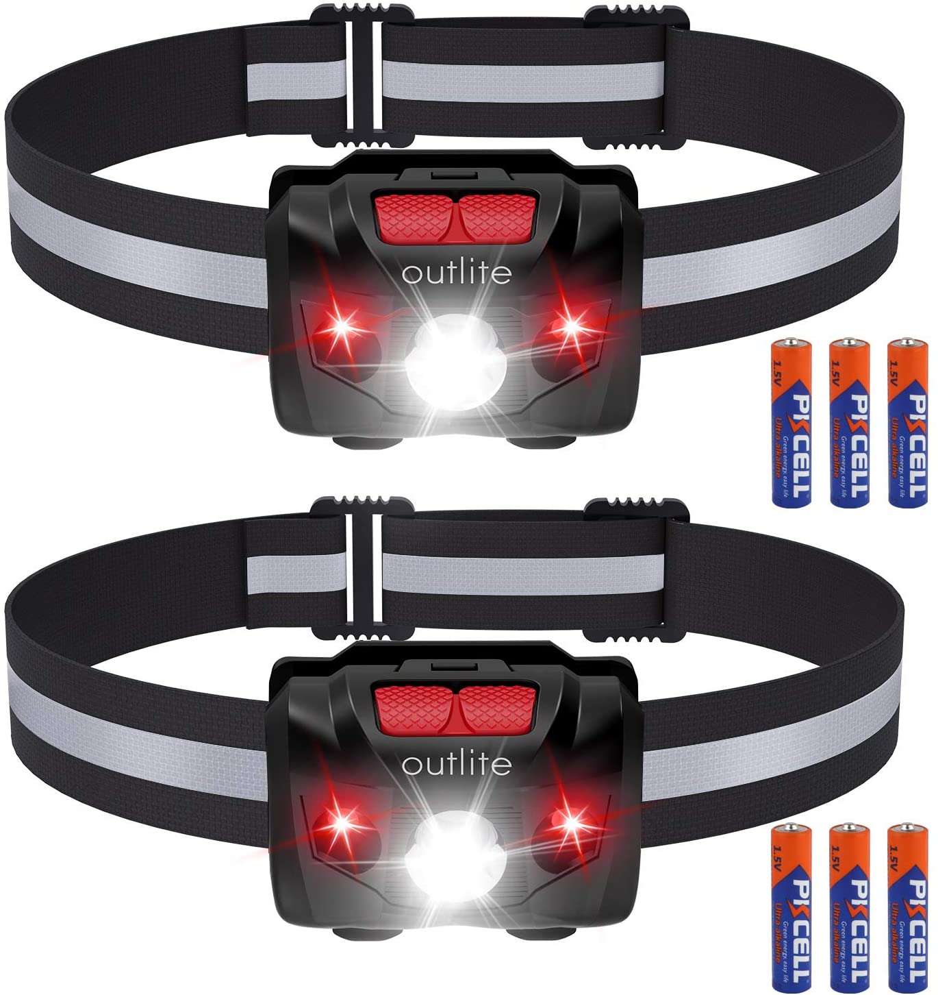 outlite 2 Pack LED Headlamp Flashlight with AAA Battery