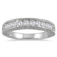 1/2 Carat TW Diamond Engraved Antique Band in 10K White Gold