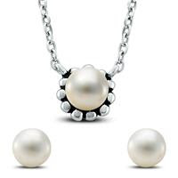 5-6mm Freshwater Cultured Pearl Choker Necklace and Earring Set in Sterling Silver