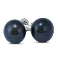 7-7.50MM All Natural Freshwater Black Cultured Pearl Stud Earrings in .925 Sterling Silver