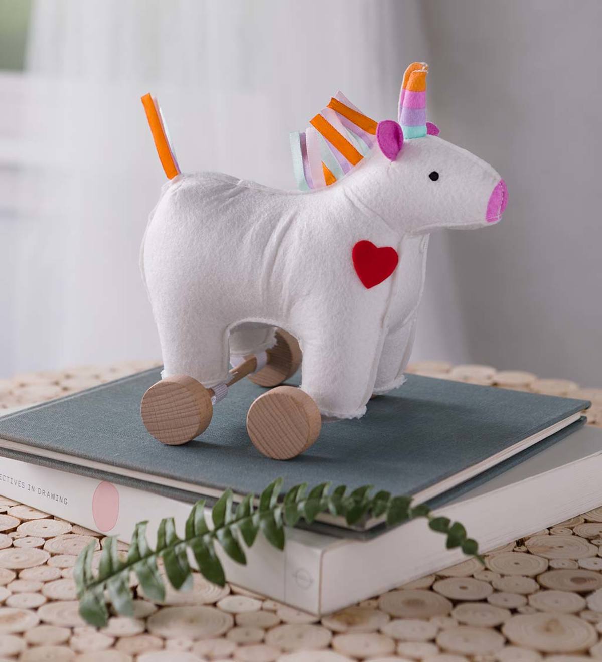 Felt Unicorn Roller with Wooden Wheels