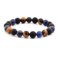 Tiger Eye, Sodalite, and Matte Onyx Stone Bracelet (10mm Wide)