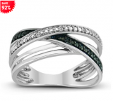 92% Off Black and White Diamond Criss Cross Ring in .925 Sterling Silver