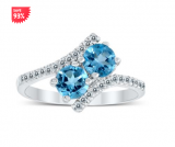 Save 93% Blue Topaz & White Topaz Two Stone Ring in .925 Sterling Silver $12.99 Plus Shipping Free