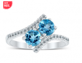 GENUINE BLUE TOPAZ AND WHITE TOPAZ TWO STONE RING IN .925 STERLING SILVER $12.99 SHIPPED